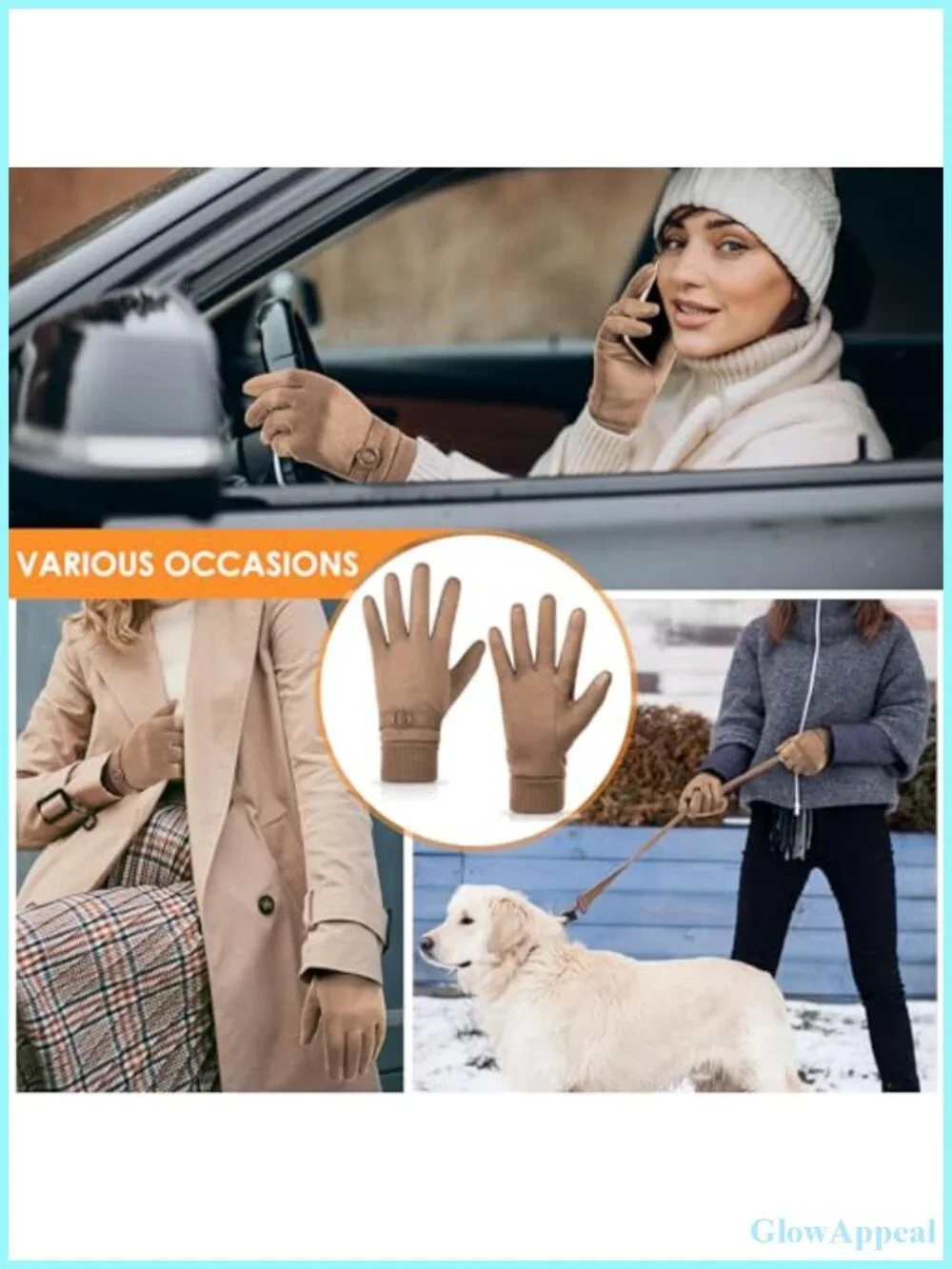 Women's Suede Gloves Winter Warm Fleece Lined Touchscreen